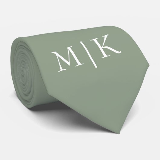 Sage Green und White | Modernes Monogramm Krawatte (Gerollt)