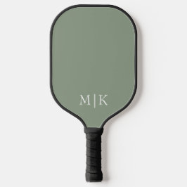 Sage Green und White | Modernes Monogramm Pickleball Schläger