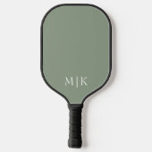 Sage Green und White | Modernes Monogramm Pickleball Schläger (Rückseite)
