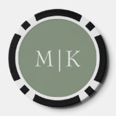 Sage Green und White | Modernes Monogramm Pokerchips (Rückseite)