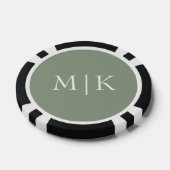 Sage Green und White | Modernes Monogramm Pokerchips (Einzeln)