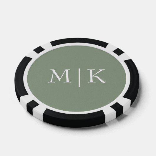 Sage Green und White | Modernes Monogramm Pokerchips (Einzeln)