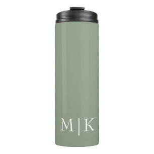 Sage Green und White Modernes Monogramm Thermosbecher