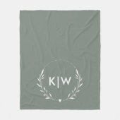 Sage Green und White | Monogram für moderne Initia Fleecedecke (Vorderseite)