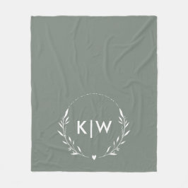 Sage Green und White | Monogram für moderne Initia Fleecedecke
