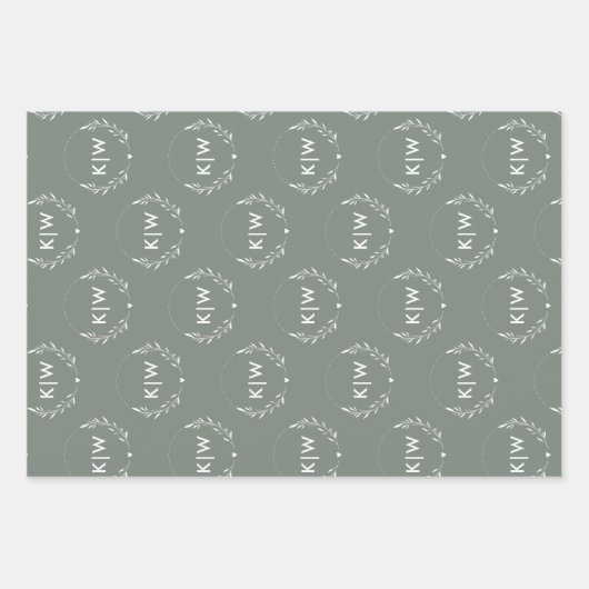 Sage Green und White | Monogram für moderne Initia Geschenkpapier Set (Vorderseite 3)