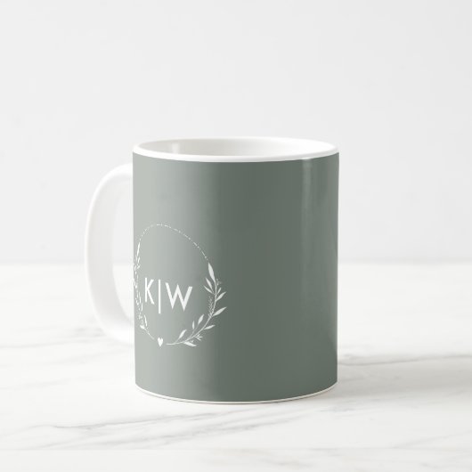 Sage Green und White | Monogram für moderne Initia Kaffeetasse (Vorderseite Links)