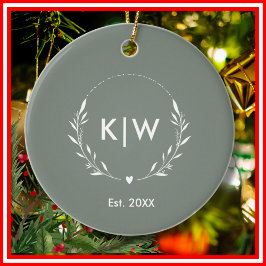 Sage Green und White | Monogram für moderne Initia Keramik Ornament