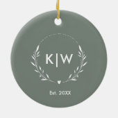 Sage Green und White | Monogram für moderne Initia Keramik Ornament (Hinten)
