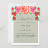 Sage Green und White Peach Peony Bridal Brunch Einladung (Vorderseite)