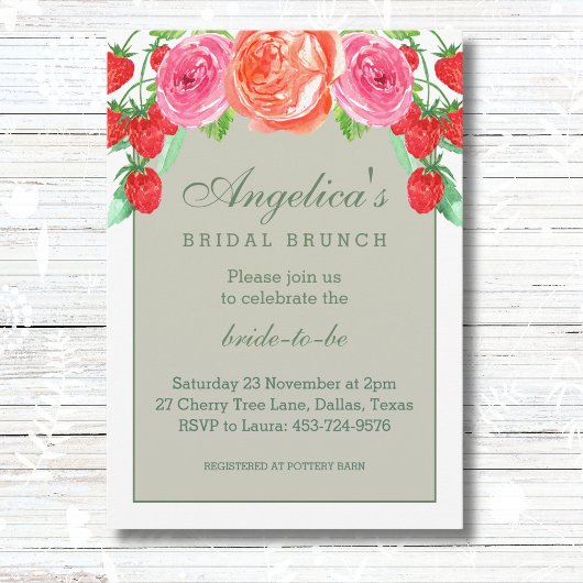 Sage Green und White Peach Peony Bridal Brunch Einladung