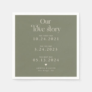 Sage Green unsere Liebe Story Retro Wedkin Napkin Serviette