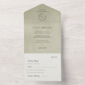 Sage Green Velvet, Laurel Wreath Wedding All In One Einladung (Innen)