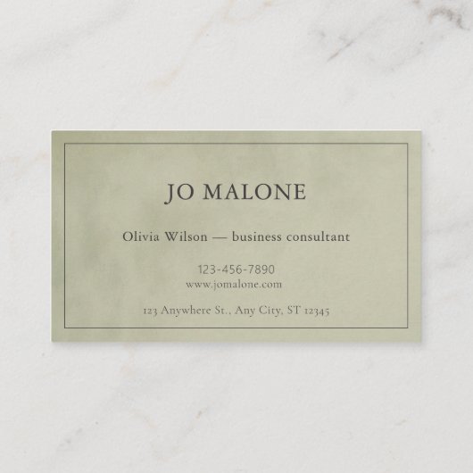 Sage Green Velvet Texture Elegante Company Visitenkarte (Rückseite)