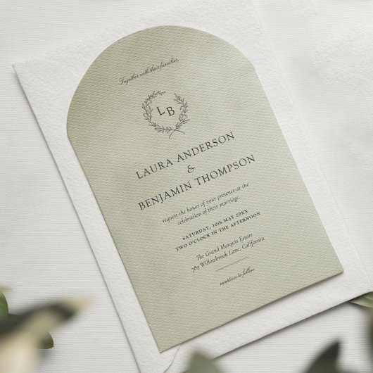 Sage Green Velvet Texture Minimalistisch Arch Wedd Einladung