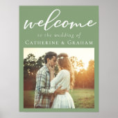 Sage Green Verlobung Foto Hochzeit Willkommen Poster (Vorne)