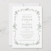 Sage Green Victorian QR Code All in One Wedding  Einladung (Vorderseite)