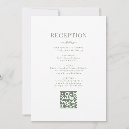 Sage Green Victorian QR Code All in One Wedding Einladung (Rückseite)