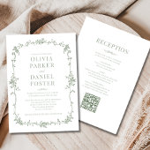 Sage Green Victorian QR Code All in One Wedding Einladung