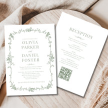 Sage Green Victorian QR Code All in One Wedding