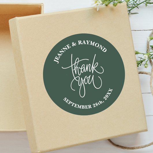Sage Green Vielen Dank Kalligraphie Wedding Gefall Runder Aufkleber