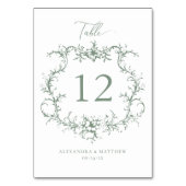 Sage Green Viktorianisch Baroque Floral Wappen Hoc Tischnummer (Rückseite)