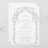 Sage Green Viktorianisch Frame Wedding Einladung (Vorne/Hinten)