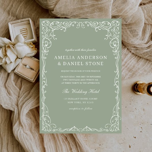 Sage Green Viktorianisch Minimalistisch Elegante H Einladung