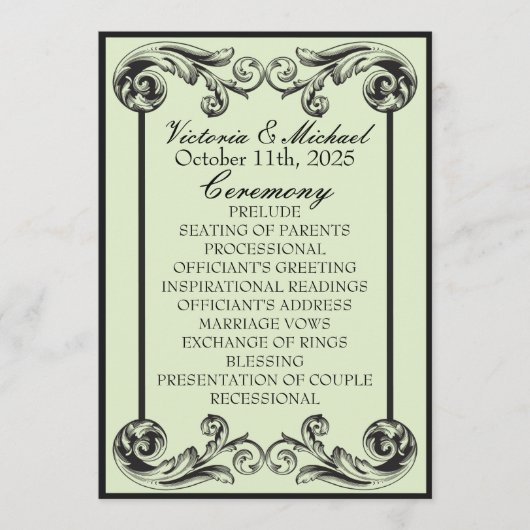 Sage Green Viktorianisch Wedding Program Programm (Vorderseite)