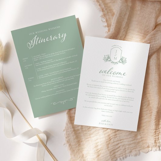 Sage Green Viktorianisches Wappen Willkommen/Reise Einladung