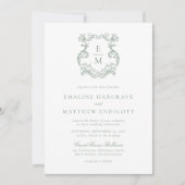 Sage Green Vintag Baroque Monogram Wappen Wedding Einladung (Vorderseite)