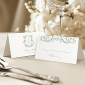 Sage Green Vintag Baroque Monogram Wappen Wedding Platzkarte