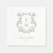 Sage Green Vintag Baroque Monogram Wappen Wedding Serviette (Vorderseite)