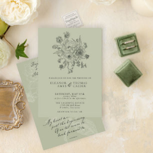 Sage Green Vintag Blumengarten Hochzeit Viktoriani Einladung