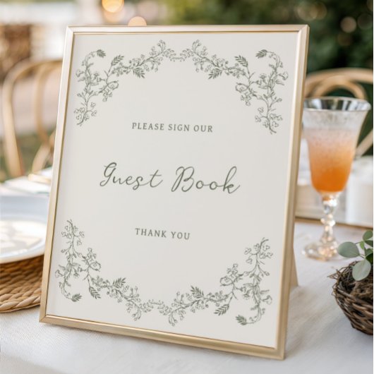 Sage Green Vintag Chinoiserie Gästebuchposter Poster