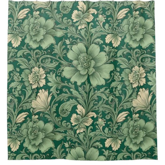 Sage Green Vintag Floral Muster Duschvorhang (Vorderseite)