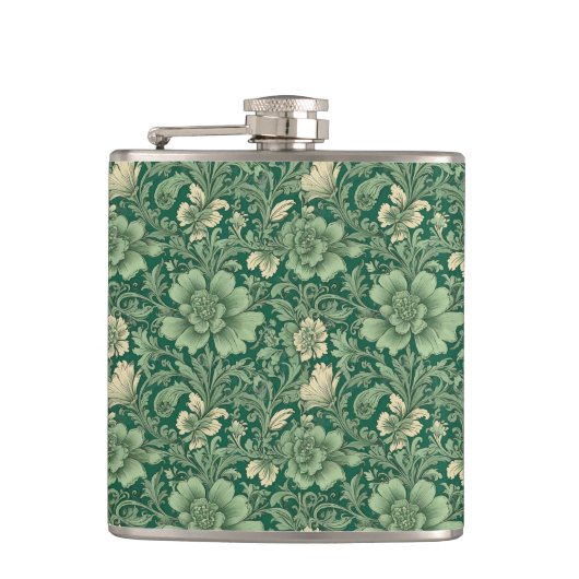 Sage Green Vintag Floral Muster Flachmann (Vorderseite)