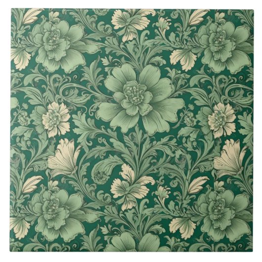 Sage Green Vintag Floral Muster Fliese (Vorderseite)