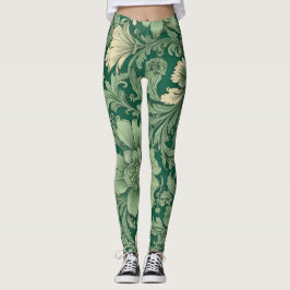 Sage Green Vintag Floral Muster Leggings