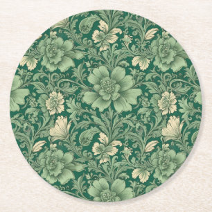 Sage Green Vintag Floral Muster Runder Pappuntersetzer