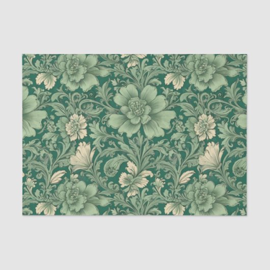 Sage Green Vintag Floral Muster Seidenpapier (Vorderseite)