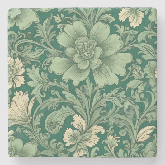 Sage Green Vintag Floral Muster Steinuntersetzer (Vorderseite)