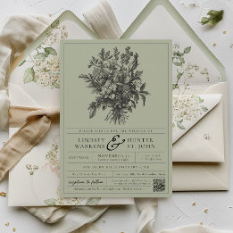 Sage Green Vintag Floral Romantischer Garten Hochz Einladung