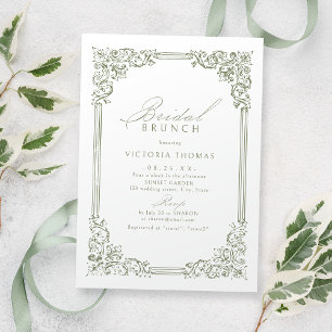 Sage Green Vintag Frame Elegante Bridal Brunch Einladung