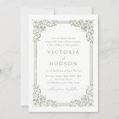Sage Green Vintag Frame Elegante Hochzeit Einladung (Vorderseite)