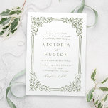 Sage Green Vintag Frame Elegante Hochzeit Einladung<br><div class="desc">Elegantes Vintages Zierrahmen-Design mit traditioneller Formulierung in schlauer grüner Farbe,  einfach und klassisch,  großartige Einladungen für moderne klassische Hochzeit,  romantische Vintage Hochzeit und formale traditionelle Hochzeit.</div>