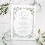 Sage Green Vintag Frame Elegante Script Hochzeit Menükarte<br><div class="desc">Elegantes Vintages Zierrahmen-Design mit stilvollem Schriftzeichen in schlauer grüner Farbe,  einfachen und klassischen,  großartigen Hochzeitsmenüs für moderne klassische Hochzeiten,  romantische Vintage Hochzeiten und traditionelle Hochzeiten. Sehen Sie sich alle passenden Stücke in der Sammlung an.</div>