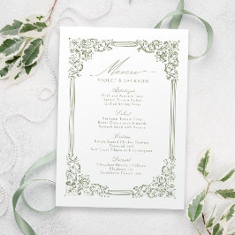 Sage Green Vintag Frame Elegante Script Hochzeit Menükarte