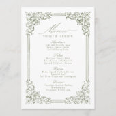 Sage Green Vintag Frame Elegante Script Hochzeit Menükarte (Vorderseite)