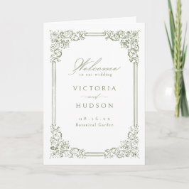Sage Green Vintag Frame Elegante Script Hochzeit Programm